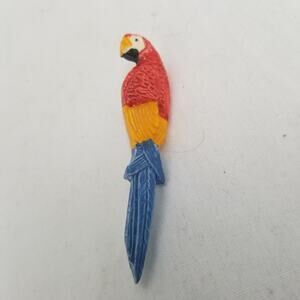 Vintage Lapel Pin Brooch Parrot Red Yellow Blue Plastic Costume Jewelry Kitschy